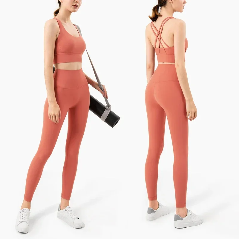 Yoga Fitness Leggings - Kadın Düz Renk 2 Parça Yoga